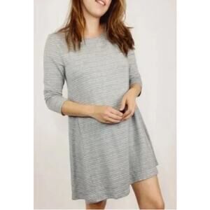 Garnet Hill Large Swing Mini Shift Dress Gray Tencel Blend Pinstriped 3/4 Sleeve